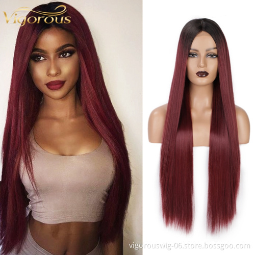 Vigorous High Quality Lace Front Wigs Colorful Ombre Colored Frontal Red Bulk African China Hair Wig Women Synthetic